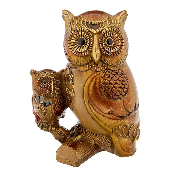 Сувенир полистоун зеркальные вставки "Сова и совеныш на ветке" 16х12х6 см