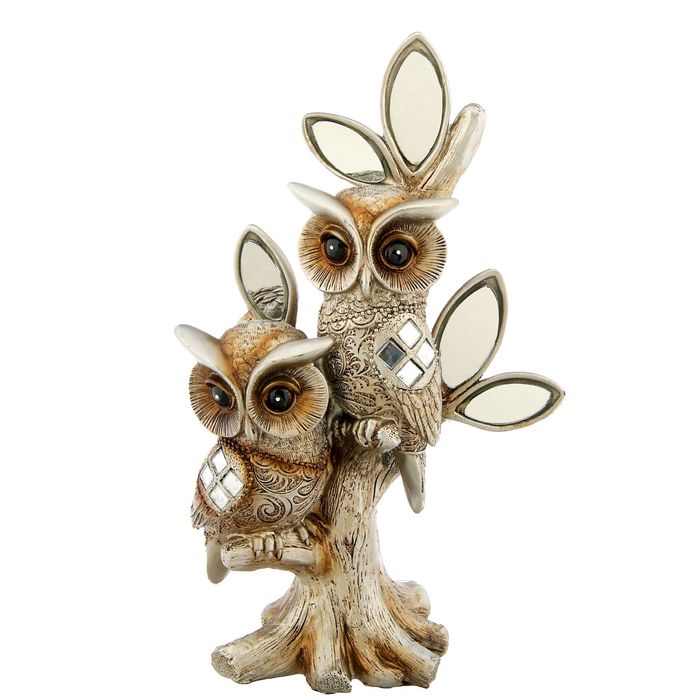 Сувенир полистоун зеркальные вставки "Совушки на деревце" 24х13х7,5 см