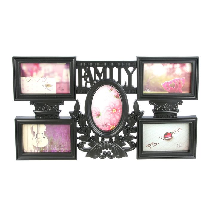 Фоторамка пластик на 5 фото 10х15 см "Семейное фото" чёрная 30,5х53 см