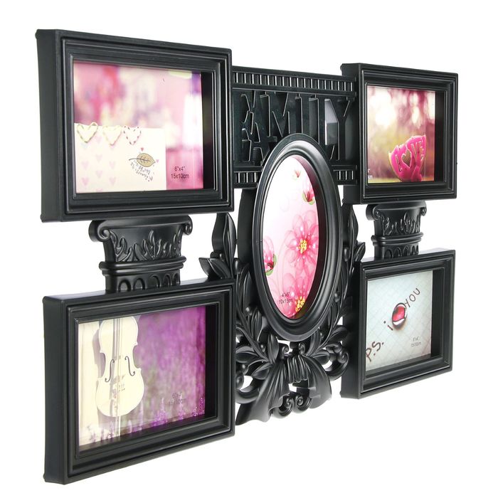 Фоторамка пластик на 5 фото 10х15 см "Семейное фото" чёрная 30,5х53 см