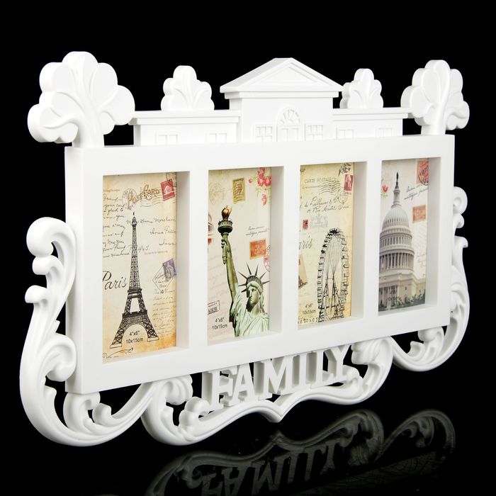 Фоторамка пластик на 4 фото 10х15 см "Семейное поместье" белая 30,5х42,5 см