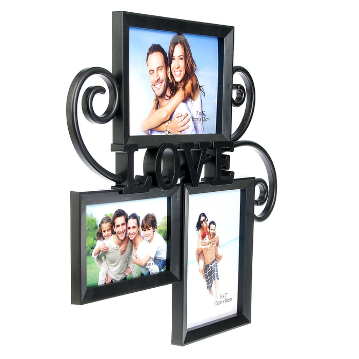 Фоторамка пластик на 3 фото 10х15, 13х18 см "Воздушная" чёрная 39х39 см