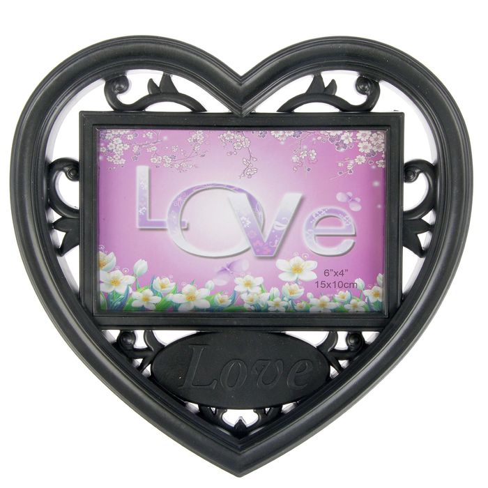 Фоторамка пластик 10х15 см "Сердце. Любовь" чёрная 21х22 см