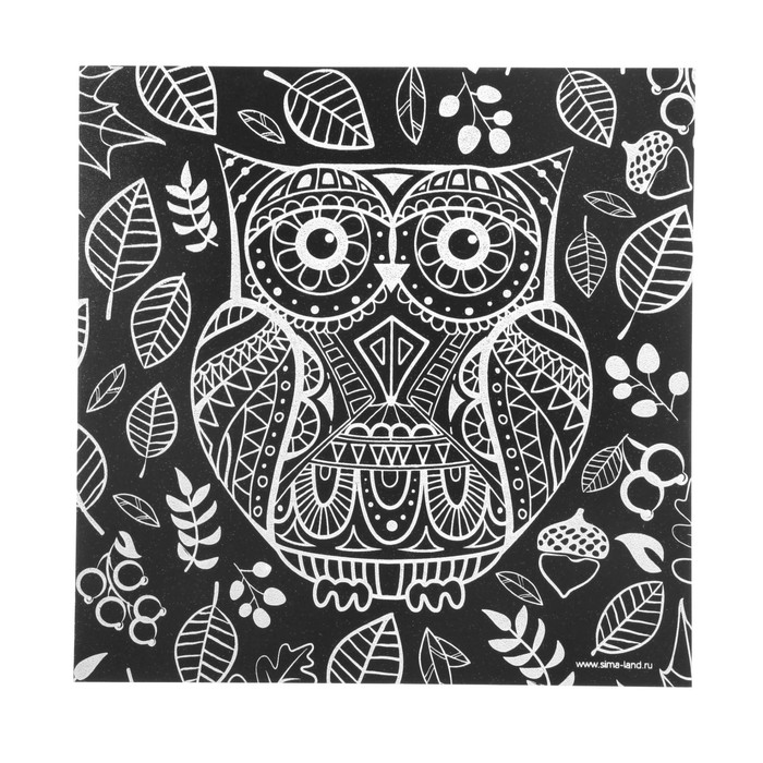 Гравюра "Совушка", металлический эффект "серебро", 18,5 х 18,5 см