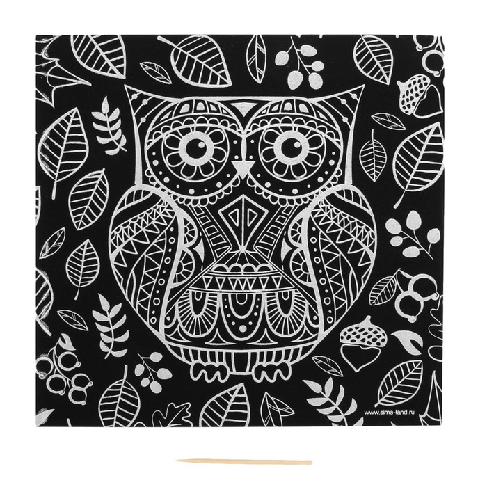 Гравюра "Совушка", металлический эффект "серебро", 18,5 х 18,5 см