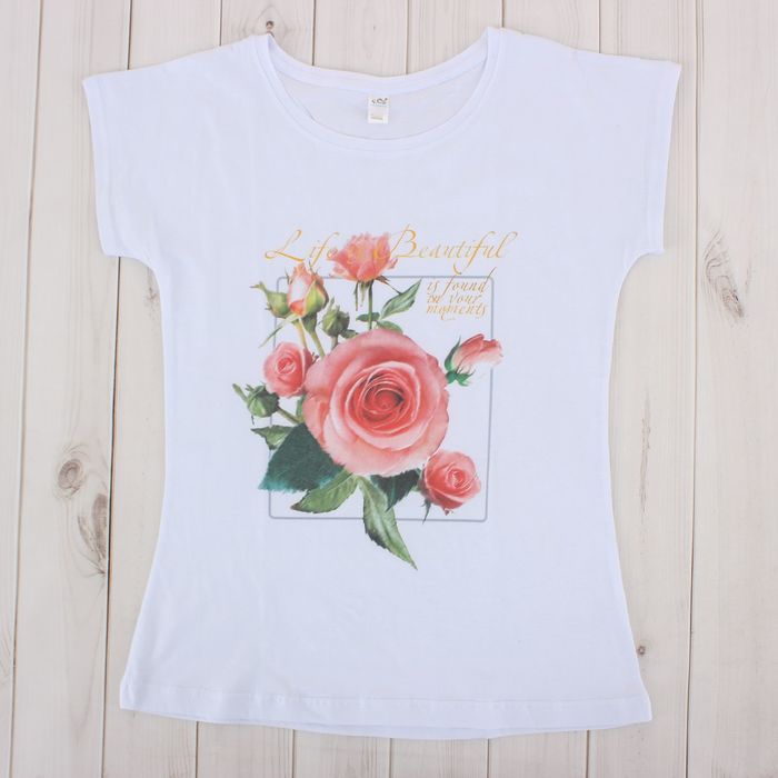 Футболка женская, цвет белый, принт МИКС, размер 46