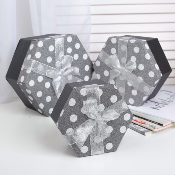 Набор коробок 3в1 "Горохи" 22 х 22 х 10 - 16 х 16 х 7,5 см