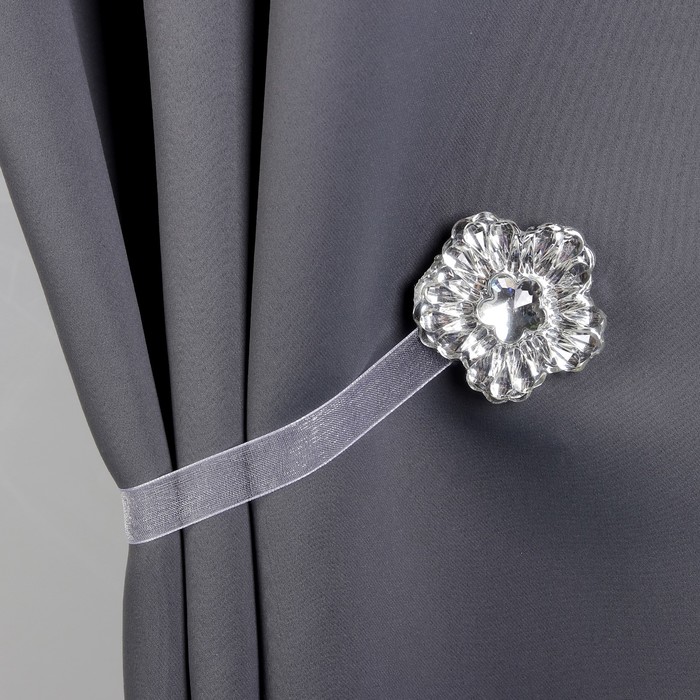 Подхват для штор на ленте "Цветок блестящий", цвет белый