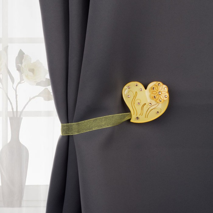 Подхват для штор на ленте "Сердце цветочное", цвет жёлтый
