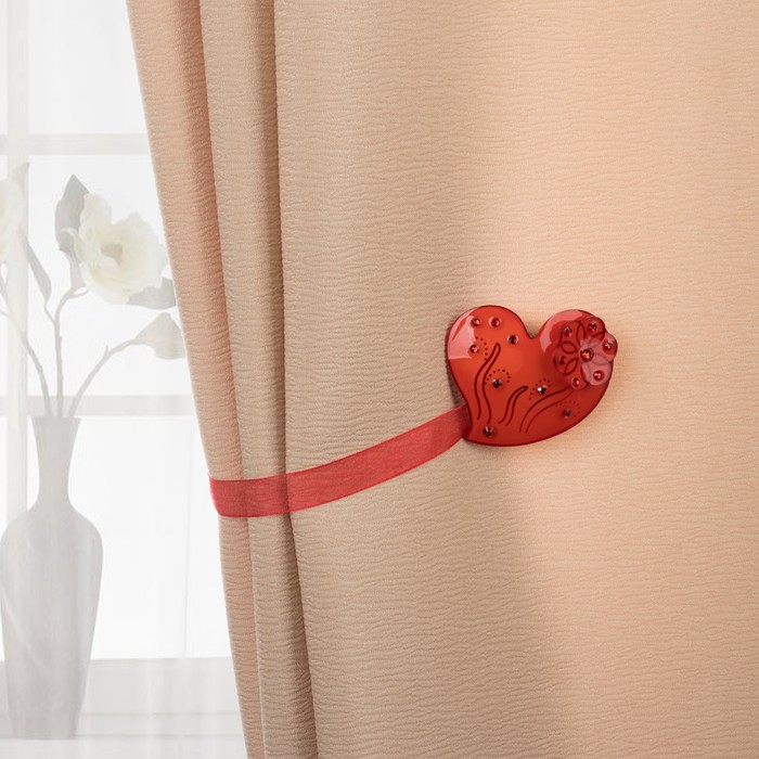 Подхват для штор на ленте "Сердце цветочное", цвет красный