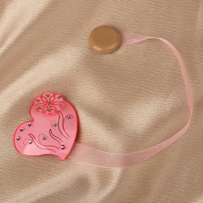 Подхват для штор на ленте "Сердце цветочное", цвет розовый