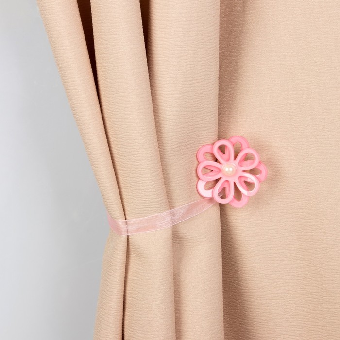 Подхват для штор на ленте "Гербера ажурная", цвет розовый