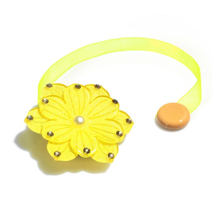 Подхват для штор на ленте "Цветок жемчужный", цвет жёлтый
