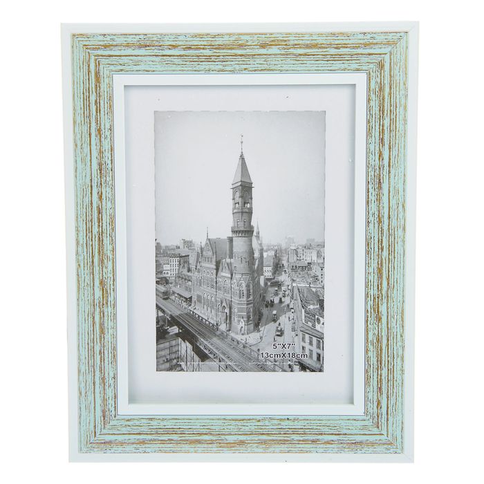 Фоторамка пластик 13х18 см "Монреаль" с белыми вставками голубая патина 23,5х18,5х1 см