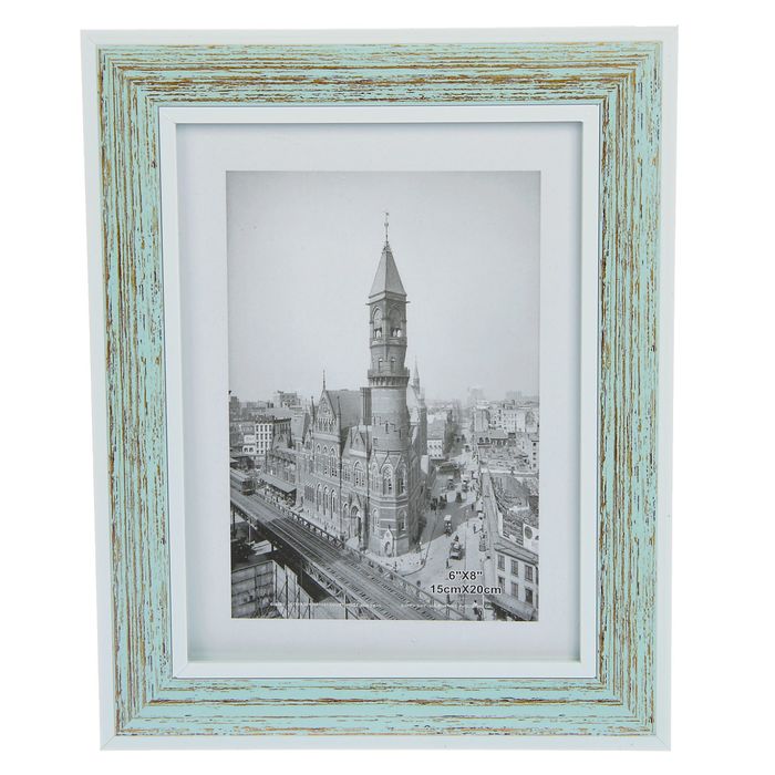 Фоторамка пластик 15х20 см "Монреаль" с белыми вставками голубая патина 25,5х20,5х1 см