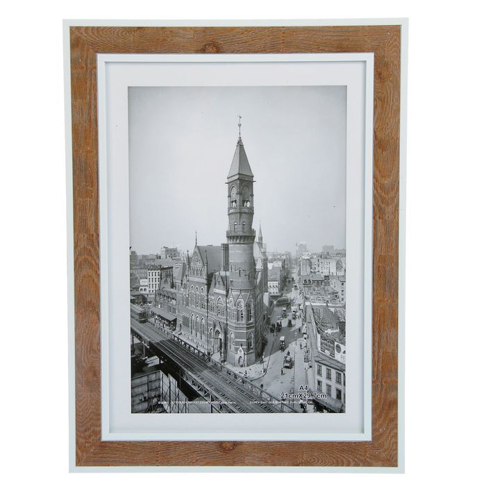 Фоторамка пластик формат А4 "Монреаль" с белыми вставками под древесину 35,5х26,5х1 см