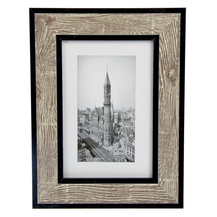 Фоторамка пластик 10х15 см "Монреаль" с чёрными вставками под древесину 20,5х15,5х1 см