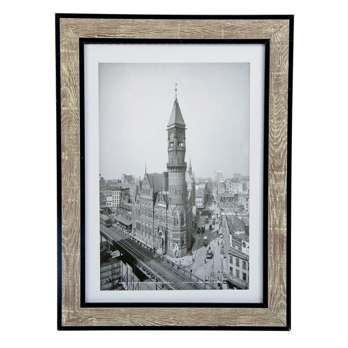 Фоторамка пластик формат А4 "Монреаль" с чёрными вставками под древесину 35,5х26,5х1 см