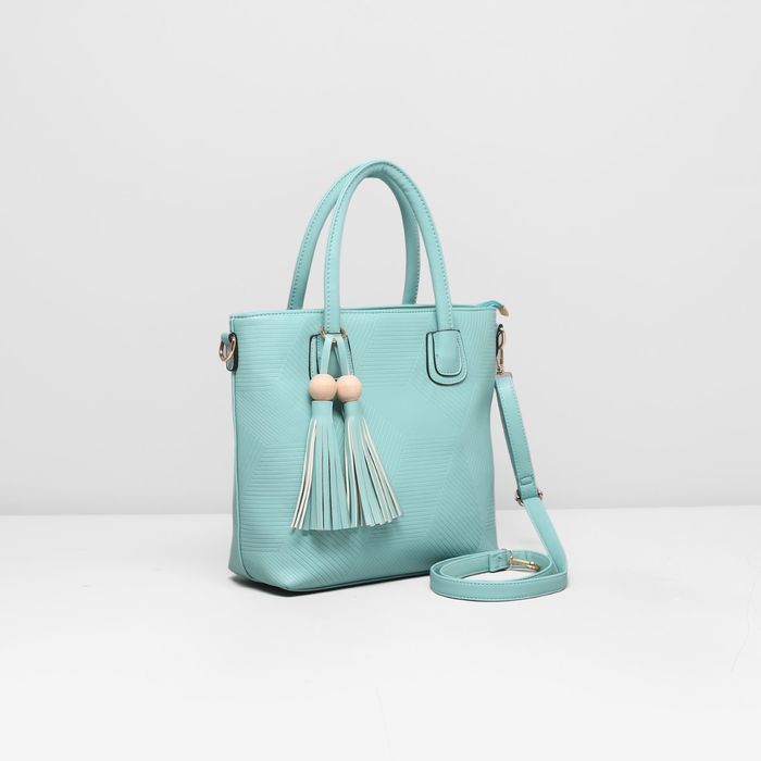 Сумка женская на молнии, 1 отдел с перегородкой, наружный карман, длинный ремень, цвет мятный