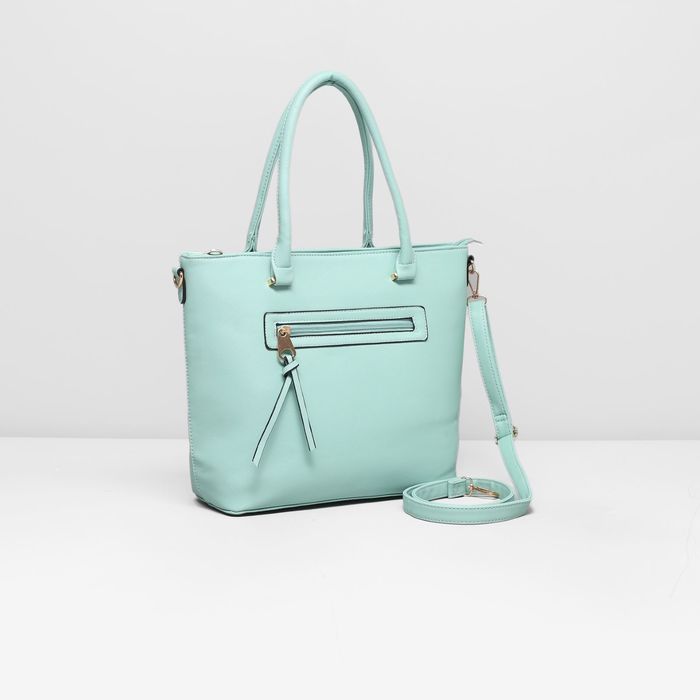 Сумка женская на молнии, 1 отдел с перегородкой, наружный карман, длинный ремень, цвет мятный