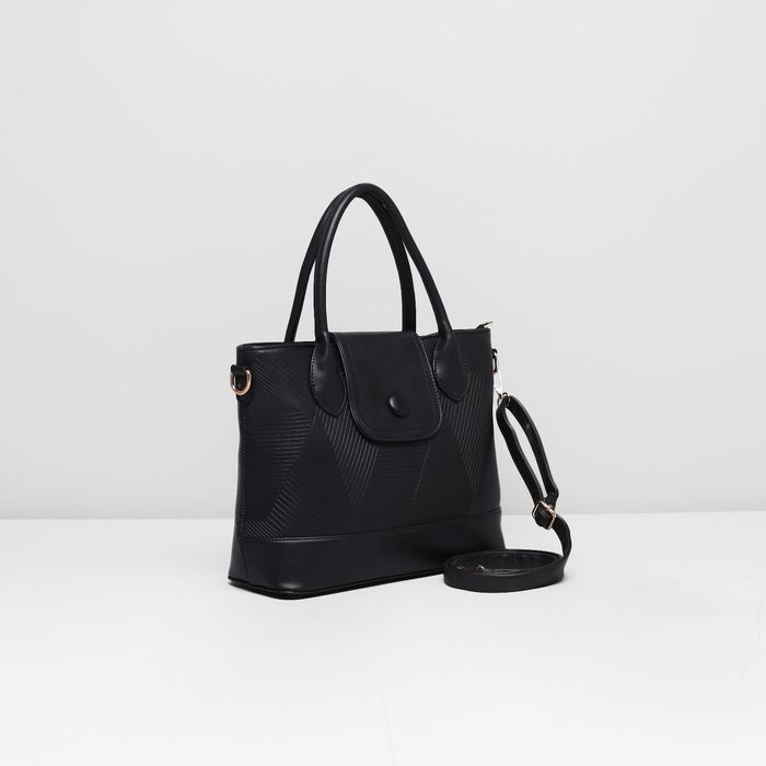 Сумка женская на молнии, 1 отдел с перегородкой, наружный карман, длинный ремень, цвет чёрный