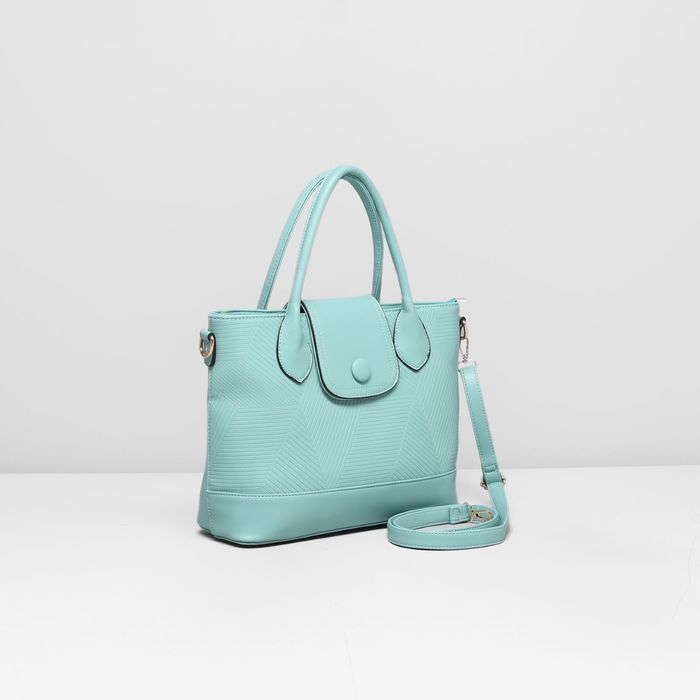 Сумка женская на молнии, 1 отдел с перегородкой, наружный карман, длинный ремень, цвет мятный