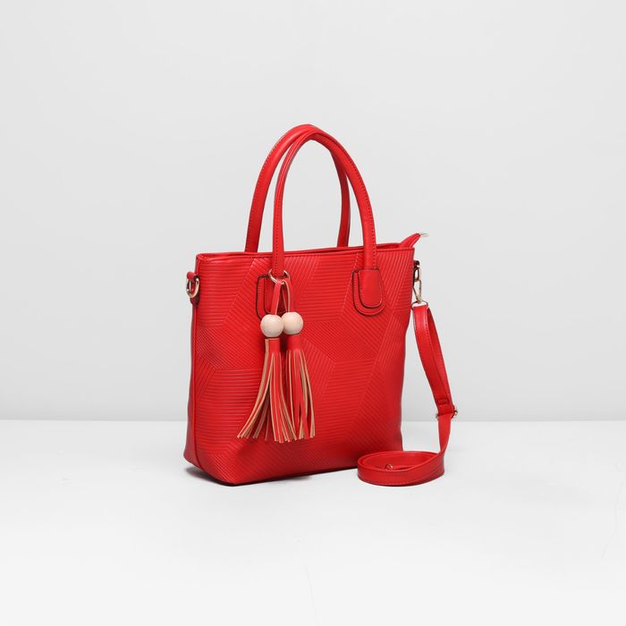 Сумка женская на молнии, 1 отдел с перегородкой, наружный карман, длинный ремень, цвет красный