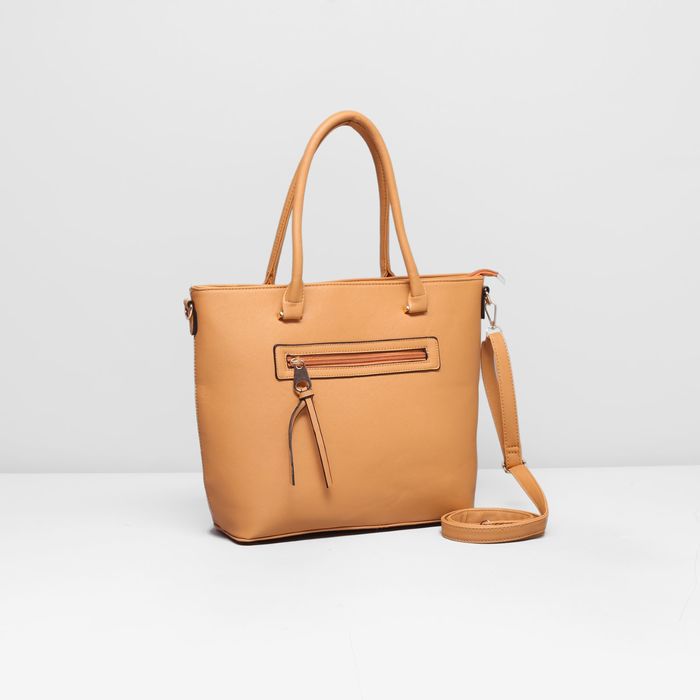 Сумка женская на молнии, 1 отдел с перегородкой, наружный карман, длинный ремень, цвет бежевый