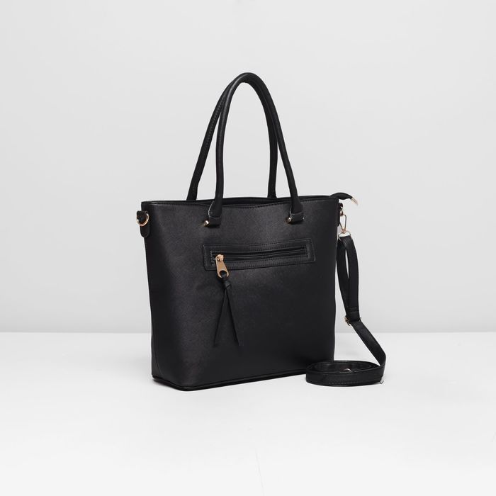 Сумка женская на молнии, 1 отдел с перегородкой, наружный карман, длинный ремень, цвет чёрный