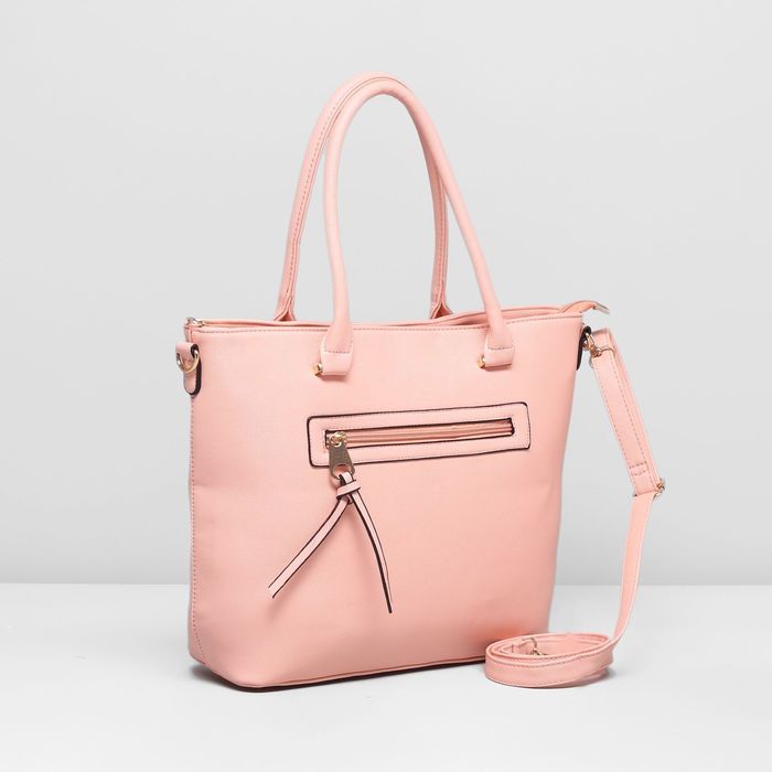 Сумка женская на молнии, 1 отдел с перегородкой, наружный карман, длинный ремень, цвет розовый