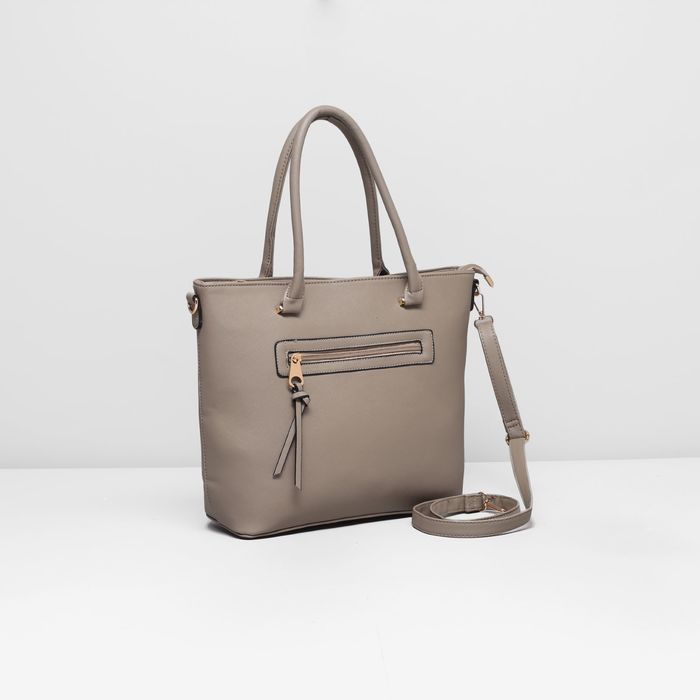 Сумка женская на молнии, 1 отдел с перегородкой, наружный карман, длинный ремень, цвет серый