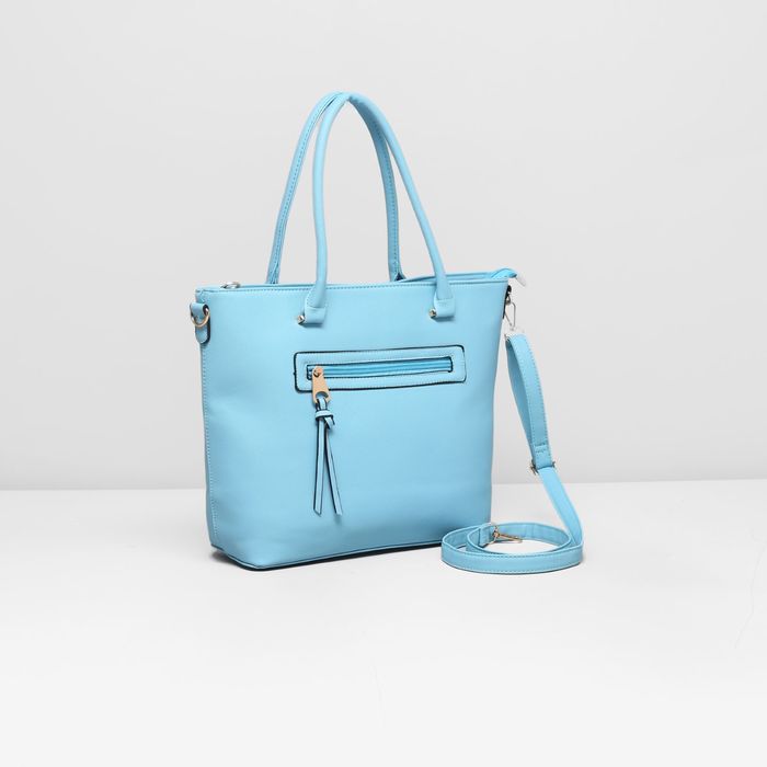 Сумка женская на молнии, 1 отдел с перегородкой, наружный карман, длинный ремень, цвет голубой