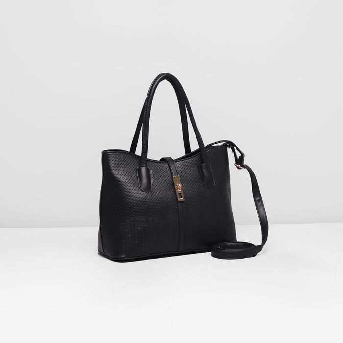 Сумка женская на молнии, 1 отдел с перегородкой, наружный карман, длинный ремень, цвет чёрный