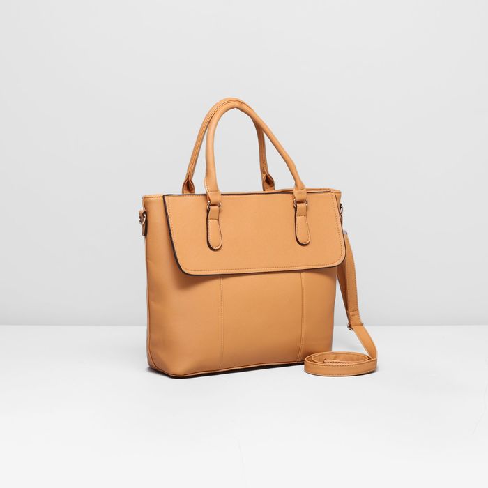 Сумка женская на молнии, 1 отдел с перегородкой, наружный карман, длинный ремень, цвет бежевый