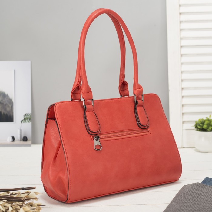 Сумка женская на молнии, 1 отдел с перегородкой, наружный карман, цвет коралл