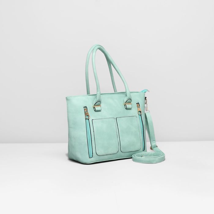 Сумка женская на молнии, 1 отдел, 4 наружных кармана, длинный ремень, цвет мятный