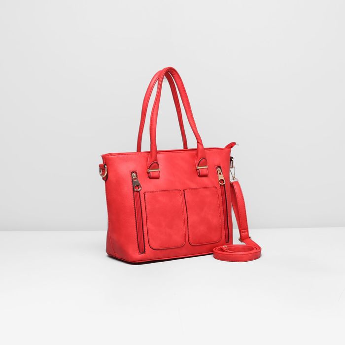 Сумка женская на молнии, 1 отдел, 4 наружных кармана, длинный ремень, цвет красный