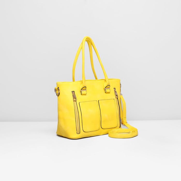 Сумка женская на молнии, 1 отдел, 4 наружных кармана, длинный ремень, цвет жёлтый
