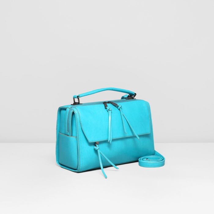 Сумка женская на молнии, 1 отдел, 2 наружных кармана, длинный ремень, цвет бирюза