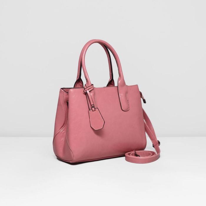 Сумка женская на молнии, 1 отдел с перегородкой, 3 наружных кармана, длинный ремень, цвет розовый