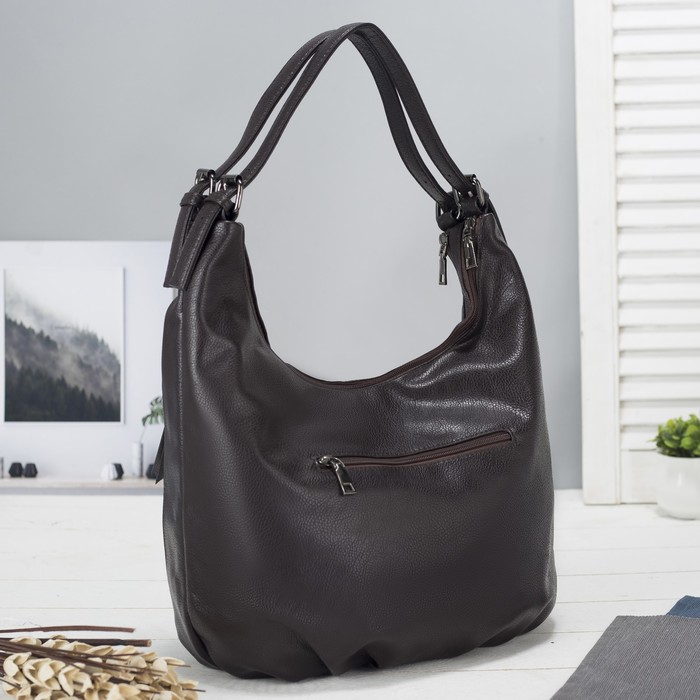 Сумка женская на молнии, 2 отдела, 2 наружных кармана, цвет коричневый