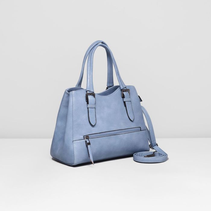 Сумка женская на молнии, 1 отдел с перегородкой, наружный карман, длинный ремень, цвет голубой