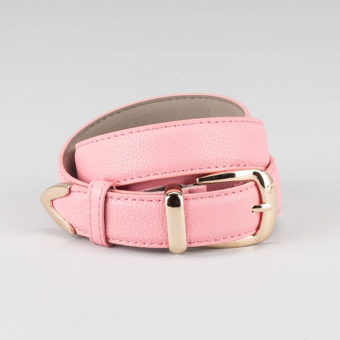 Ремень женский, ширина 3 см, винт, 2 строчки, пряжка-хомут, кончик золото, цвет розовый