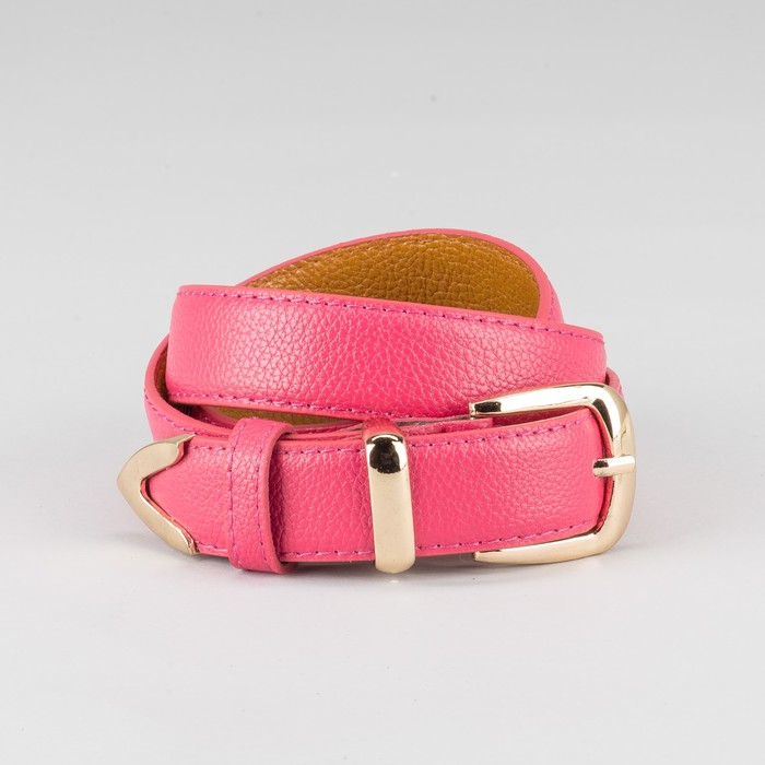 Ремень женский, ширина 3 см, винт, 2 строчки, пряжка-хомут, кончик золото, цвет малиновый
