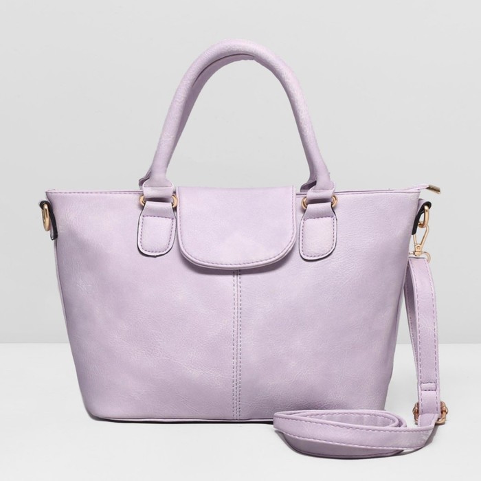 Сумка женская на молнии, 1 отдел с перегородкой, наружный карман, длинный ремень, цвет сиреневый