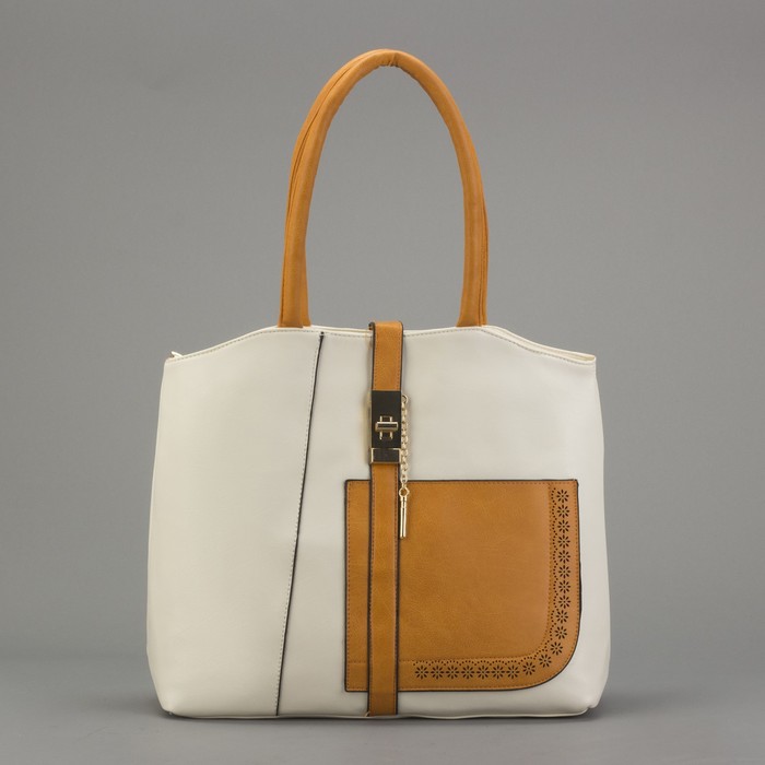 Сумка женская на молнии, 1 отдел с перегородкой, 2 наружных кармана, цвет молочный