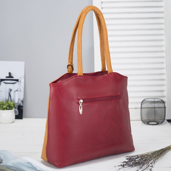 Сумка женская на молнии, 1 отдел с перегородкой, цвет красный/коричневый