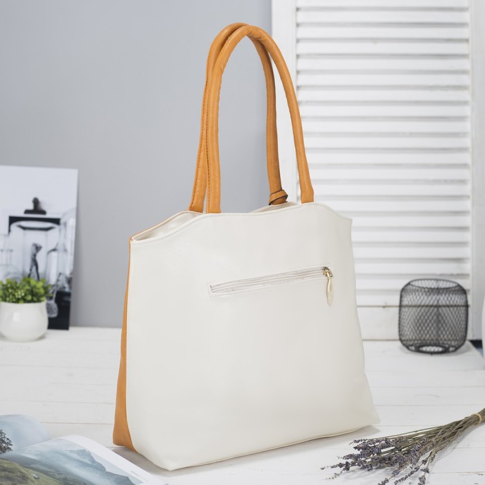 Сумка женская на молнии, 1 отдел с перегородкой, цвет белый/коричневый