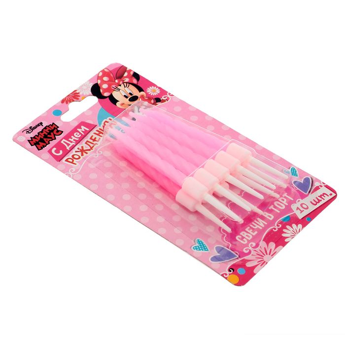 Свеча в торт Дисней "С Днем Рождения", Минни Маус, (набор 10 шт)