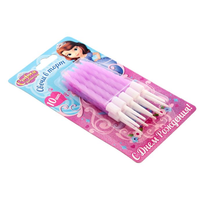 Свеча в торт Дисней "С Днем Рождения", София Прекрасная, (набор 10 шт)